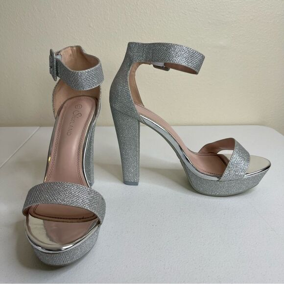 ShoeLand Cutesy Silver Sparkly Metallic Platform Ankle Strap High Heel Womens 11 - Picture 15 of 15